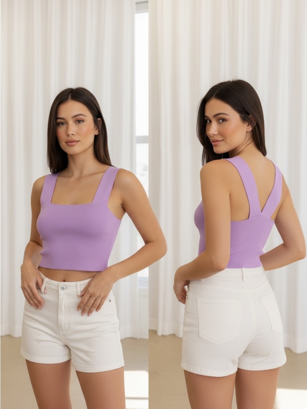 House of Harlow knit top square neck crop top lilac size xs